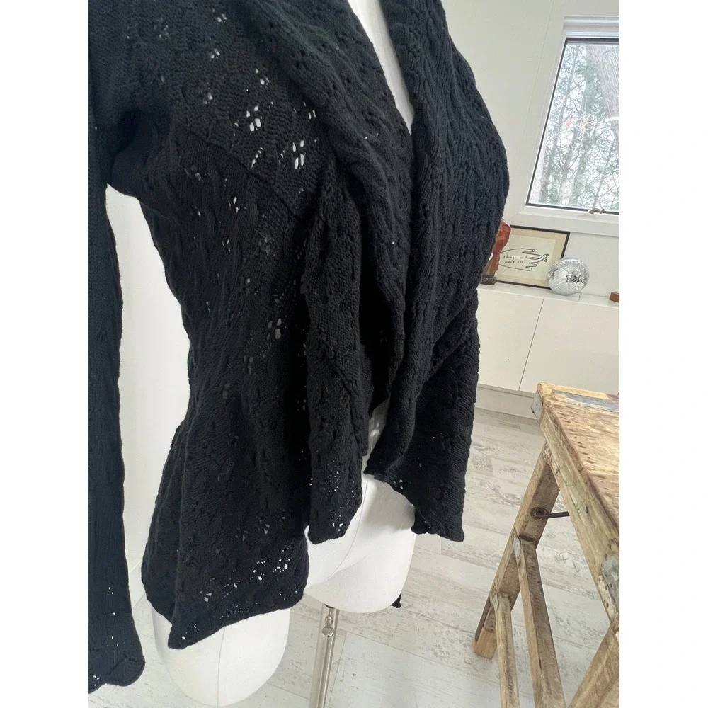 Y2K Cardigan Sweater Cowl Neck High Lo Open Knit‎ Sweater - Picture 2 of 7